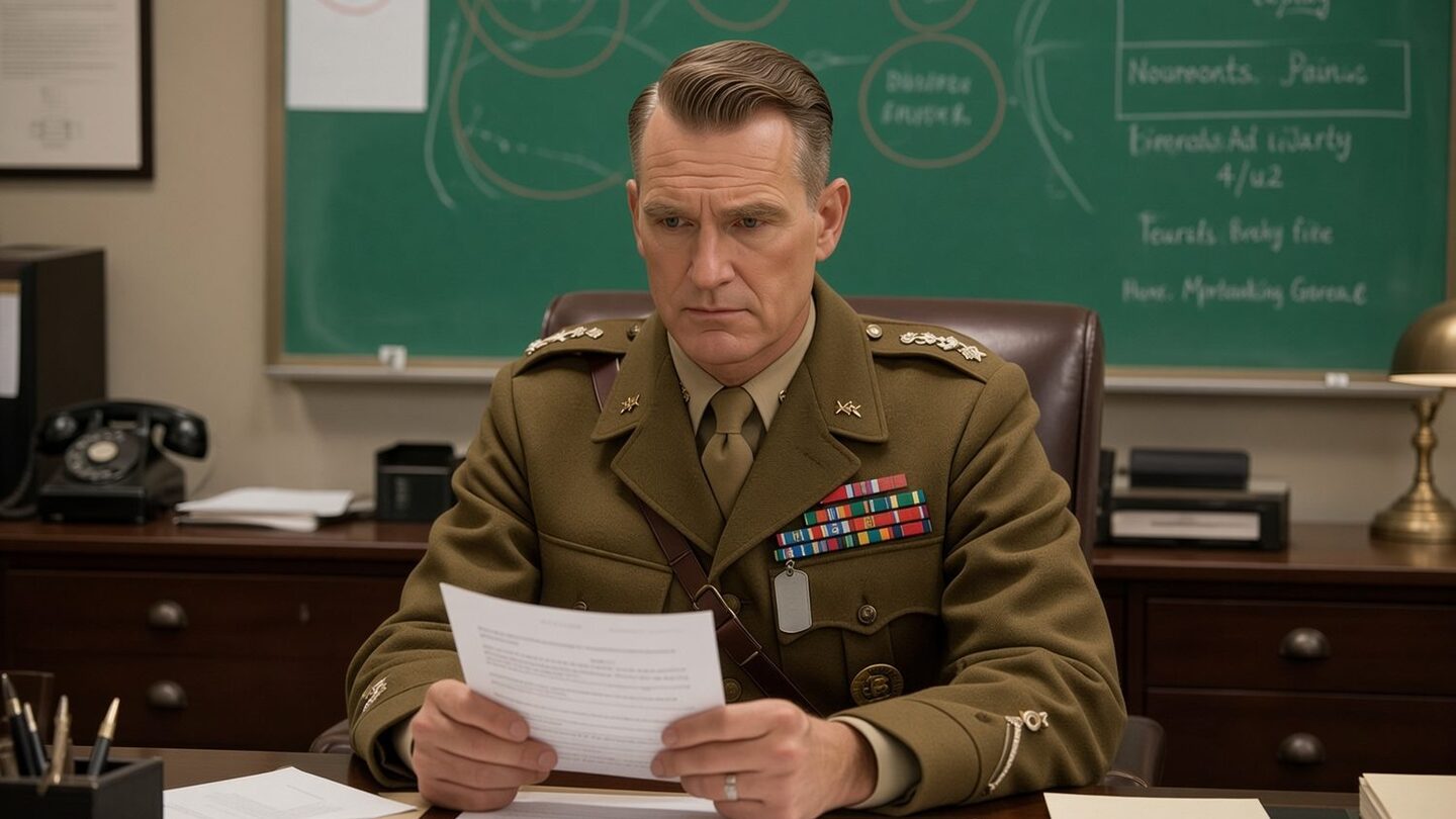 Major Kessler reviewing documents