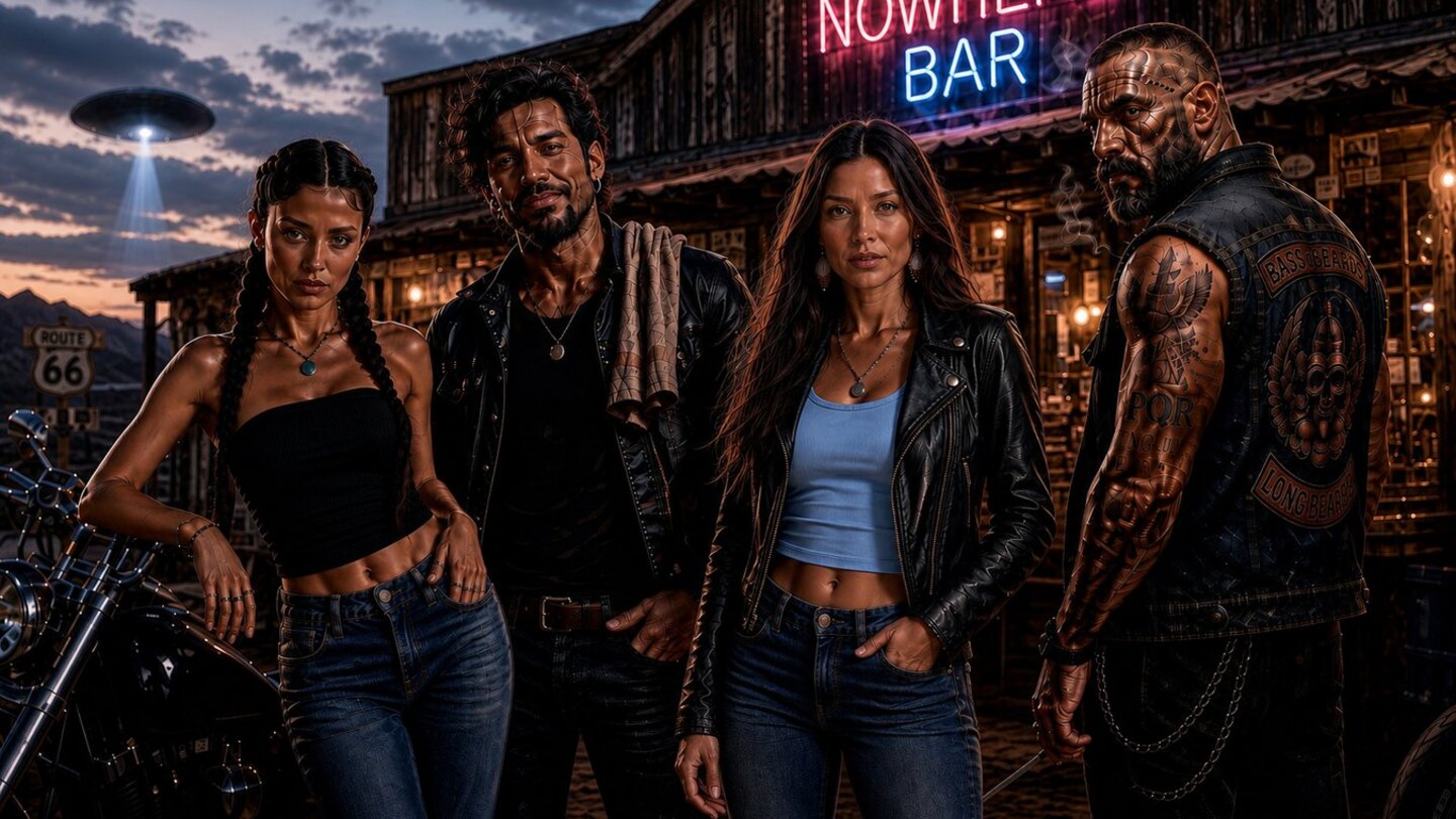 The Nowhere Bar staff together outside the bar